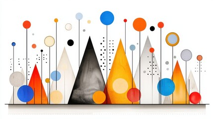 Abstract Watercolor Landscape with Geometric Shapes and Circles