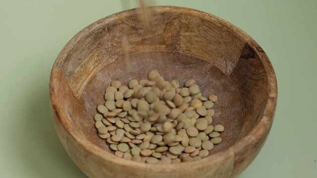 Green lentil copy space. Whole spelt grain species. High protein fiber-rich vegan plant based food ingredient. Gluten free superfood healthy nutritional dietary alternative food 