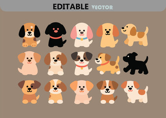 Adorable Cartoon Dogs Vector Illustration Cute Puppy Characters in Various Poses Perfect for Kids Designs and Animal Themed Projects