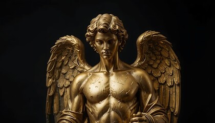 Obraz premium golden male angel statue isolated on black background