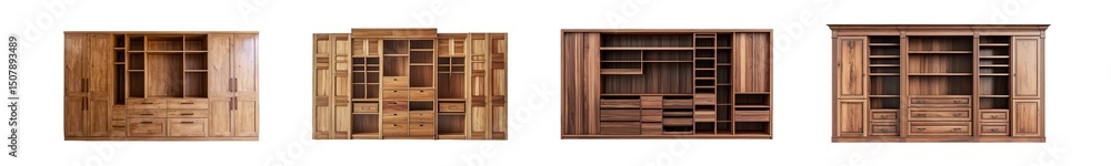Poster multiple wooden storage units with various compartments. isolated on transparent background