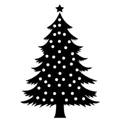 Fototapeta premium Simple christmas tree silhouette with polka dot decorations on white background