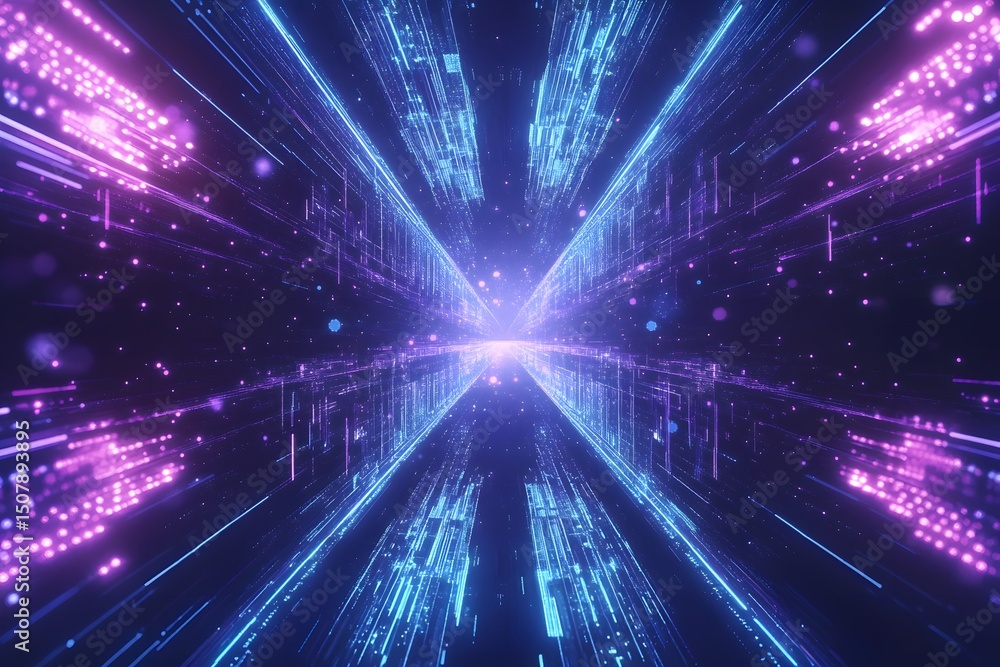 Aufkleber futuristic digital abstract tunnel illustration with bright lines and data flow visualization