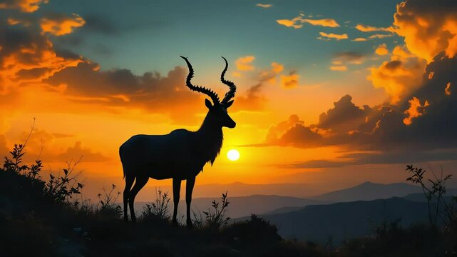 Majestic antelope silhouette sunset landscape