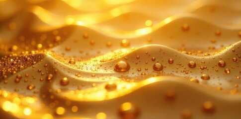 Liquid gold, shimmering waves, bubbly texture, digital art, shimmer