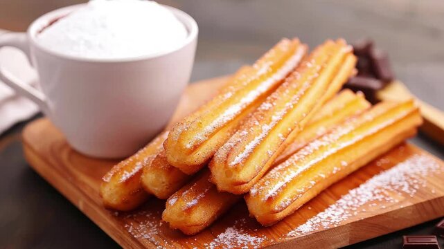 Chocolate-dipped churros with cinnamon sugar