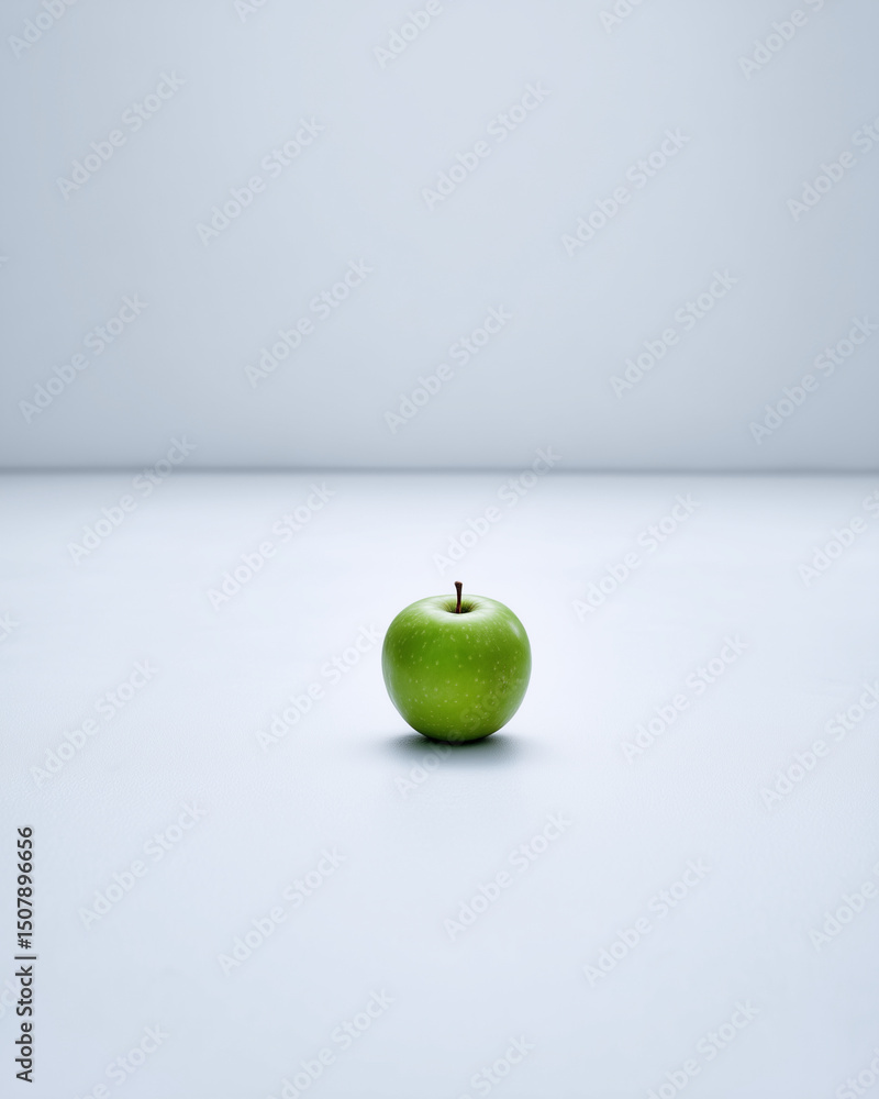Poster a green apple sits on a white background. the apple is the only object in the image. the apple is po