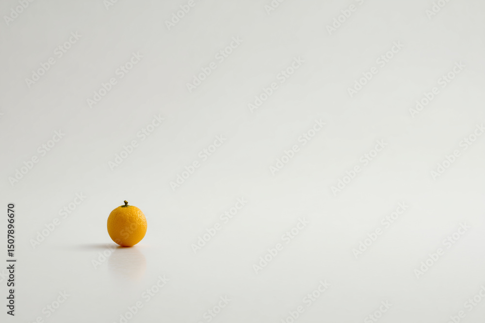 Poster a small orange sits on a white background. the orange is the only object in the image. the white bac