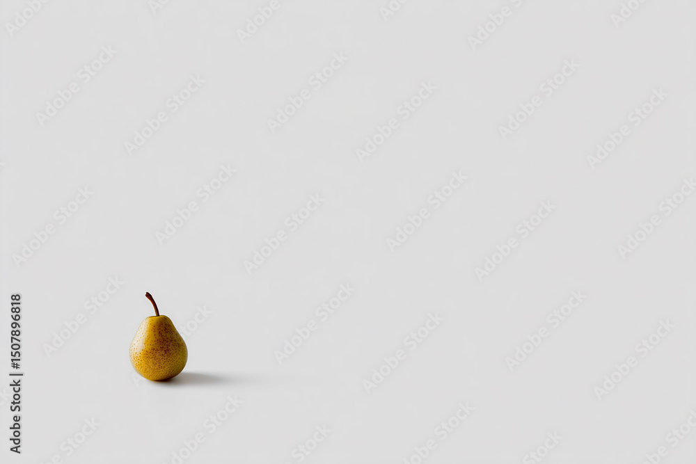 Poster a pear is sitting on a white background. the pear is ripe and ready to eat. the image has a simple a