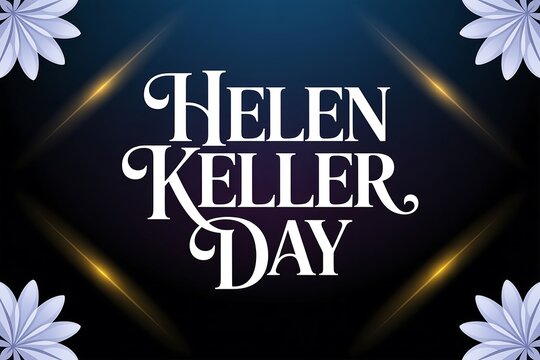 Celebration of helen keller day with floral accents and radiant light beams on dark background