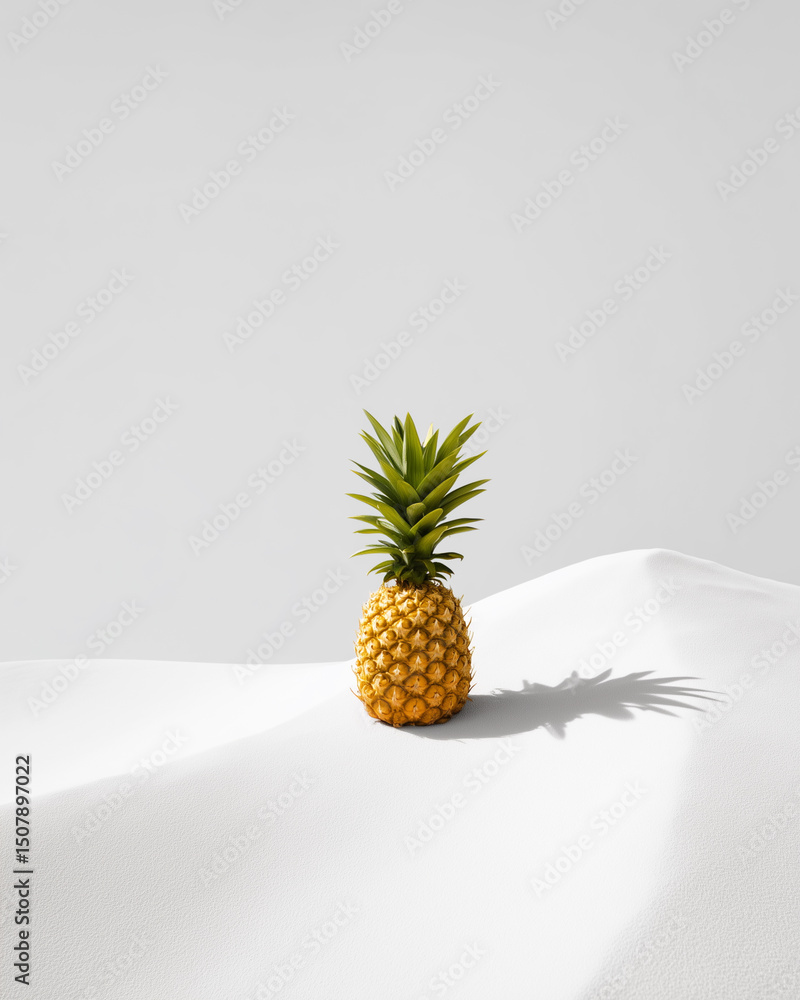 Aufkleber a pineapple is sitting on a white sandy surface. the pineapple is the main focus of the image, and i