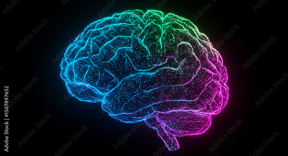 Aufkleber abstract neon brain neural network ai artificial intelligence technology concept