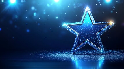 Fototapeta premium Sparkling blue star on a dark background.
