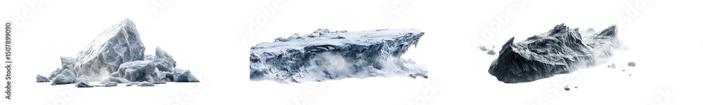 Poster different shapes of ice formations isolated on transparent background