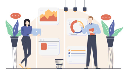 Business meeting with charts, graphs, and people working together. Perfect for presentations, reports, websites, and businessrelated designs.