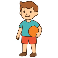 young boy kid holding a ball flat color vector illustration template design