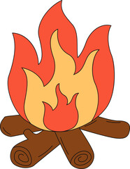 Bonfire outdoor camping equipment illustration. Outdoor activity, hiking in nature. Vector isolated.