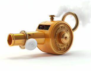3D Render of Steampunk Whistle Animated Brass Toy with Puffing Steam