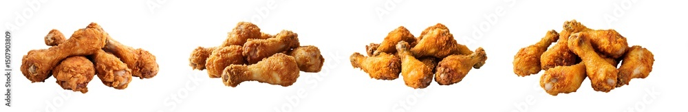 Poster set of crispy fried chicken drumsticks arranged in groups. isolated on transparent background