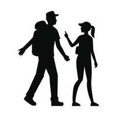Hiker gesturing to partner behind silhouette from side