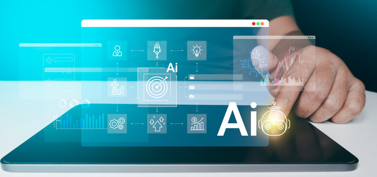 AI agent work, analysis and planning, business icon, Start-up, Creativity, Big idea, Business goals management, Investment on new project to wealth, Company strategy target, Sustainable financial plan