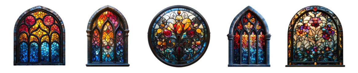 Set of Intricate colorful stained glass window