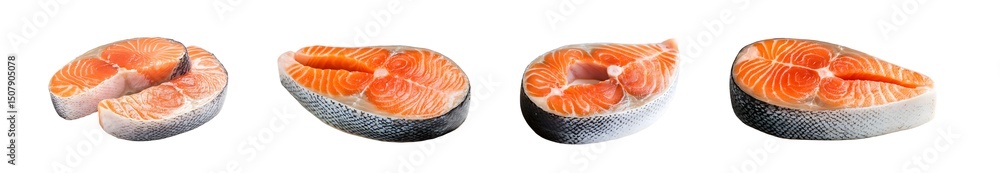 Aufkleber set of close-up view of four salmon fillets. isolated on transparent background