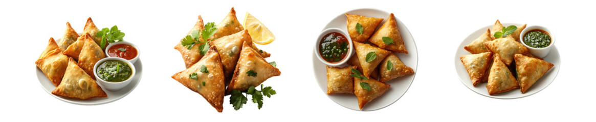 Set of crispy golden brown Indian samosas