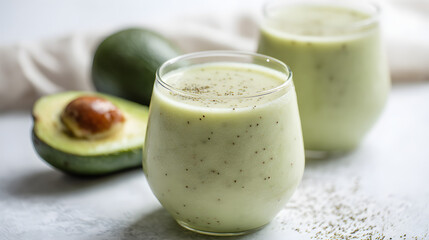 Creamy Pale Green Juice with Fresh Figs and Avocado for Healthy Smoothie Lovers