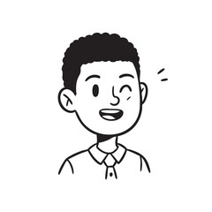 Playful Winking Boy Cartoon Outline Illustration EPS Vector