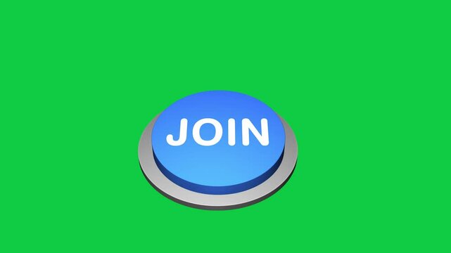 Pressing 3d Join round button animation on white and green background. Round button with the word Join . pushing Join Button Animation. 3d big Pressing Join button
