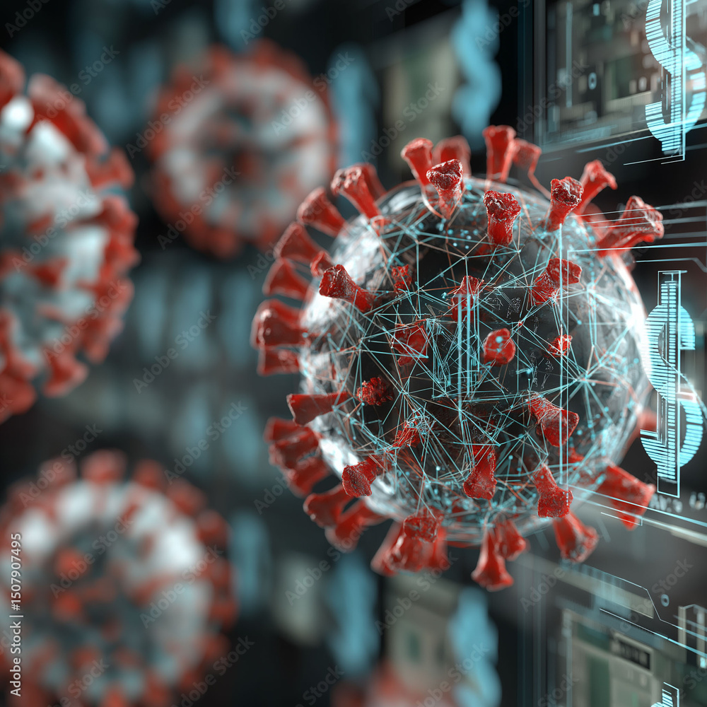 Poster synthetic identity fraud. 3d render of a virus representing identity theft in financial contexts.