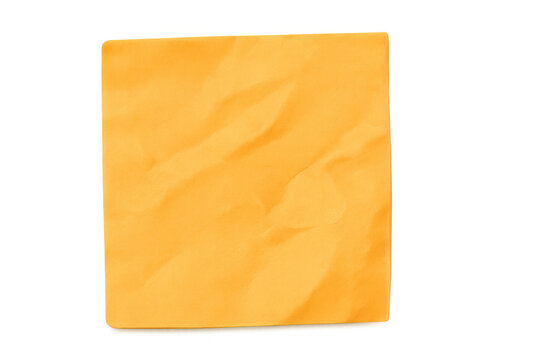 Blank crumpled orange sticky note paper isolated on transparent background, providing copy space for text or design elements