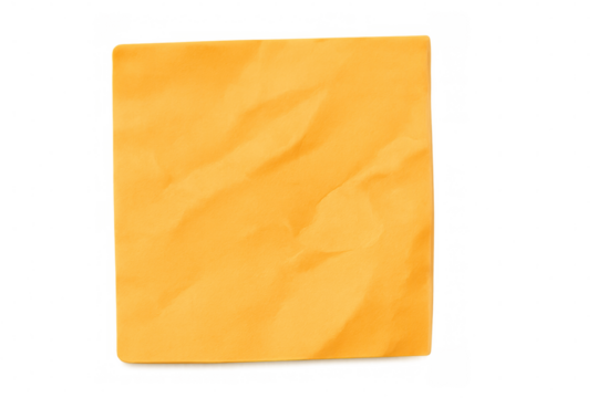 Blank crumpled orange sticky note paper isolated on transparent background, providing copy space for text or design elements