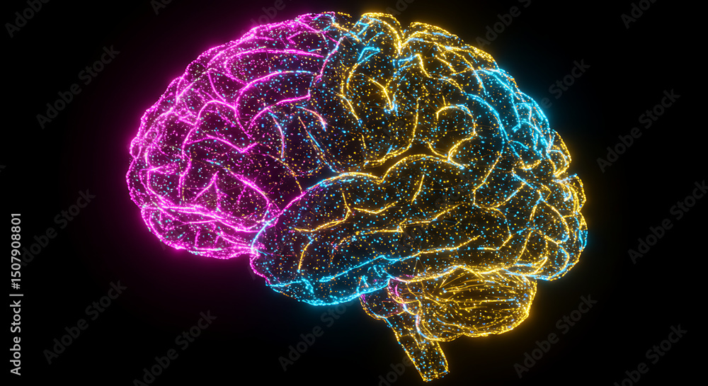 Poster abstract glowing brain neuroscience neurology ai and cognitive function visualization