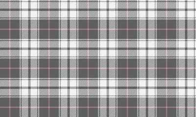 Seamless plaid fabric pattern, dark gray, white, pink, modern and sweet feel, suitable for designing clothes, skirts, pants, add a highlight to your style, vector illustration.