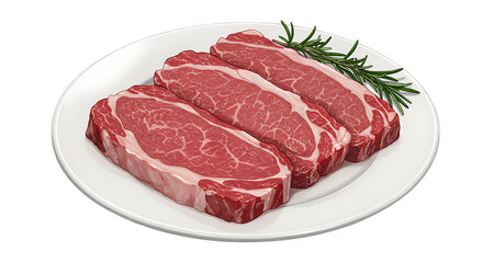 Raw fresh beef steak on white plate isolated