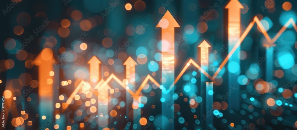 Aufkleber abstract upward trending graph with bokeh lights.