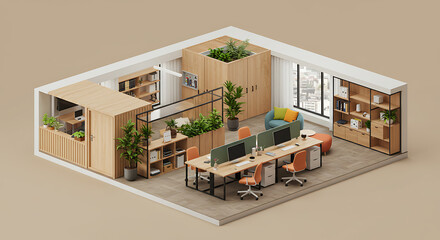 Modern Coworking Office Space Design Plants Wood Open Plan Layout