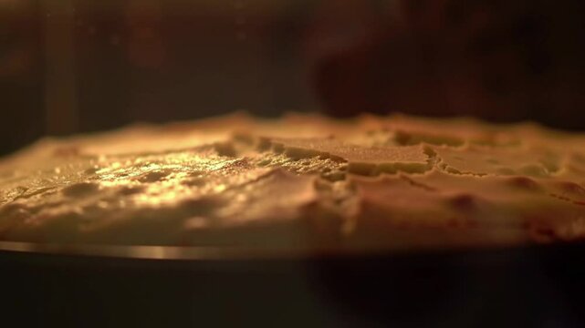A close-up of a freshly baked golden cake, warm and inviting.
