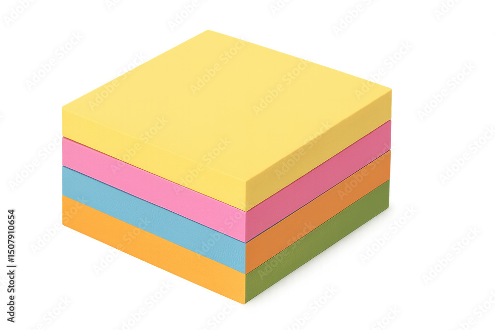 Poster colorful sticky notes forming a neat stack, ready for reminders and quick jottings on a transparent 