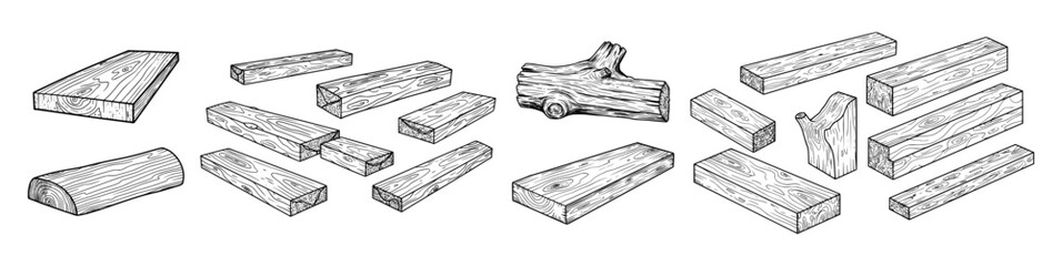 Wooden pieces and wooden slices outlines 