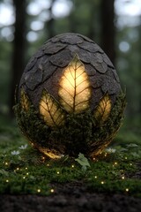 Enchanted glowing egg nestled in a mystical forest setting.