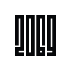 2069 Happy new year logo text design, geometric style vector illustration, black on white background