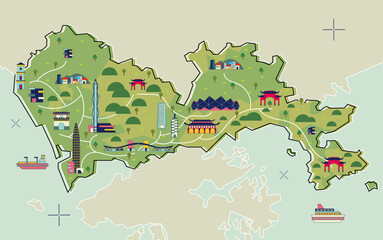 map vector illustration of a Shenzhen city, China, East Asia