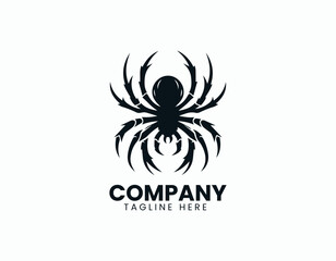 Creepy Black Spider Silhouette Illustration Vector Logo Design
