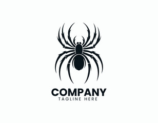 Creepy Black Spider Silhouette Illustration Vector Logo Design