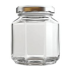 Empty Octagonal Glass Jar with Silver Lid -