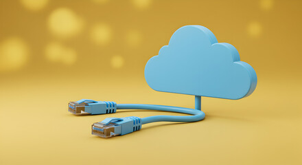 Illustration of a Light Blue Cloud Connected to Network Cables on Light Orange Background a Simple and Modern Representation