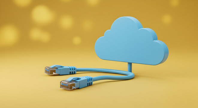Illustration of a Light Blue Cloud Connected to Network Cables on Light Orange Background a Simple and Modern Representation